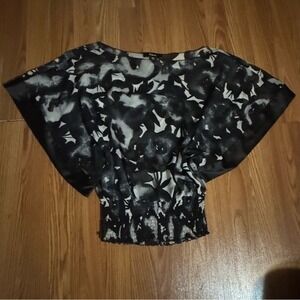 Express Vintage Y2k Silk Floral Batwing Sleeve Cinched Ruched Blouse‎ Size XS
